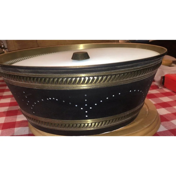 Ceiling Light Perforated Metal Round Shade Vintage Black & Gold - Picture 3 of 8